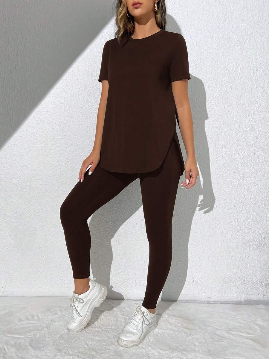 brązowe klasyczne legginsy