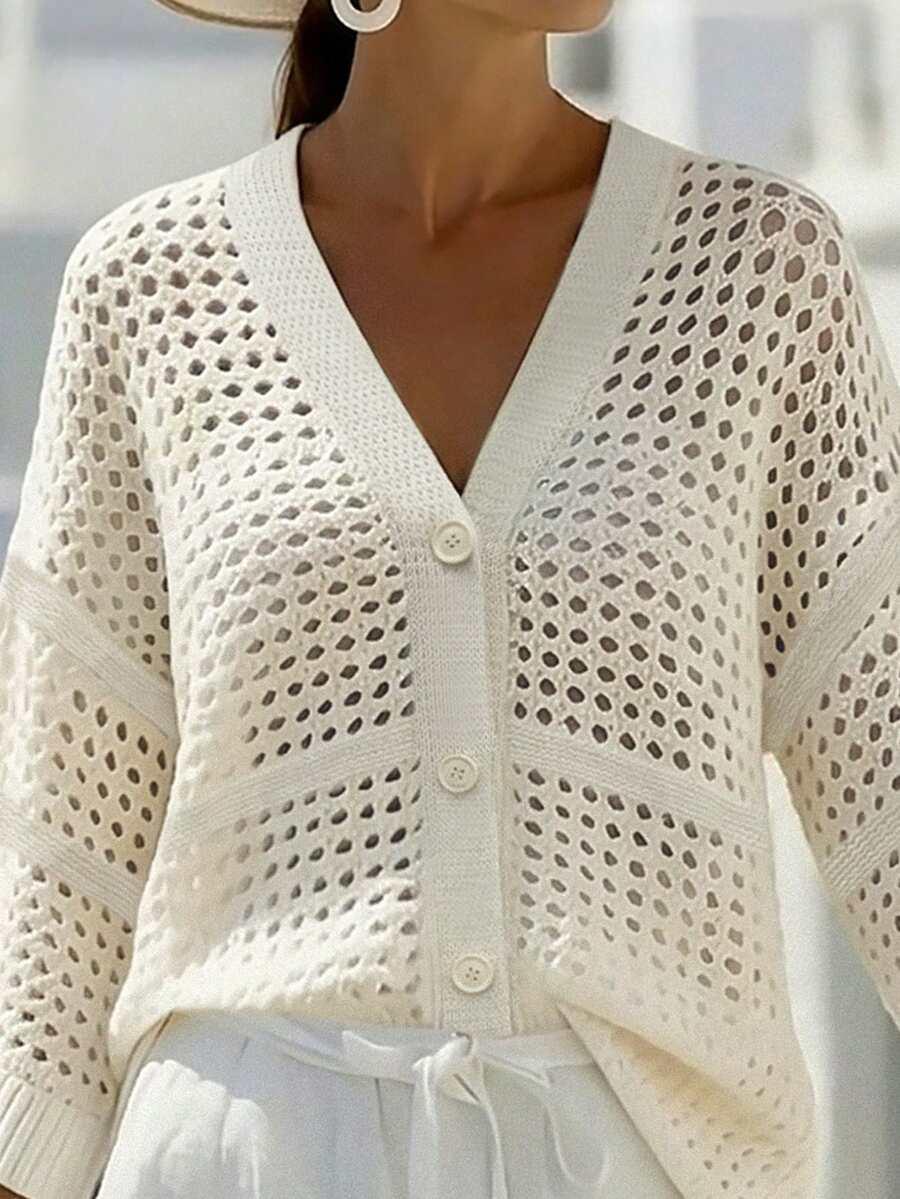 ażurowy beżowy sweter