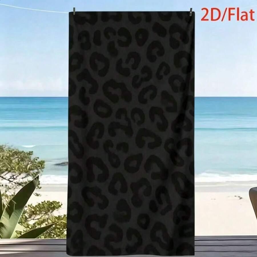 CZARNY RĘCZNIK PLAŻOWY LEOPARD PRINT