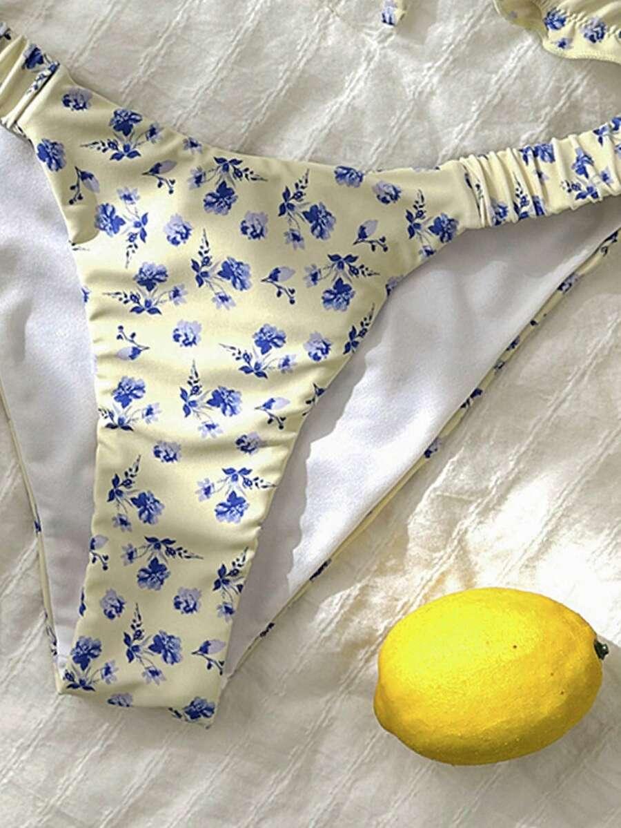 DWUCZĘŚCIOWY STRÓJ KĄPIELOWY WZÓR KWIATY