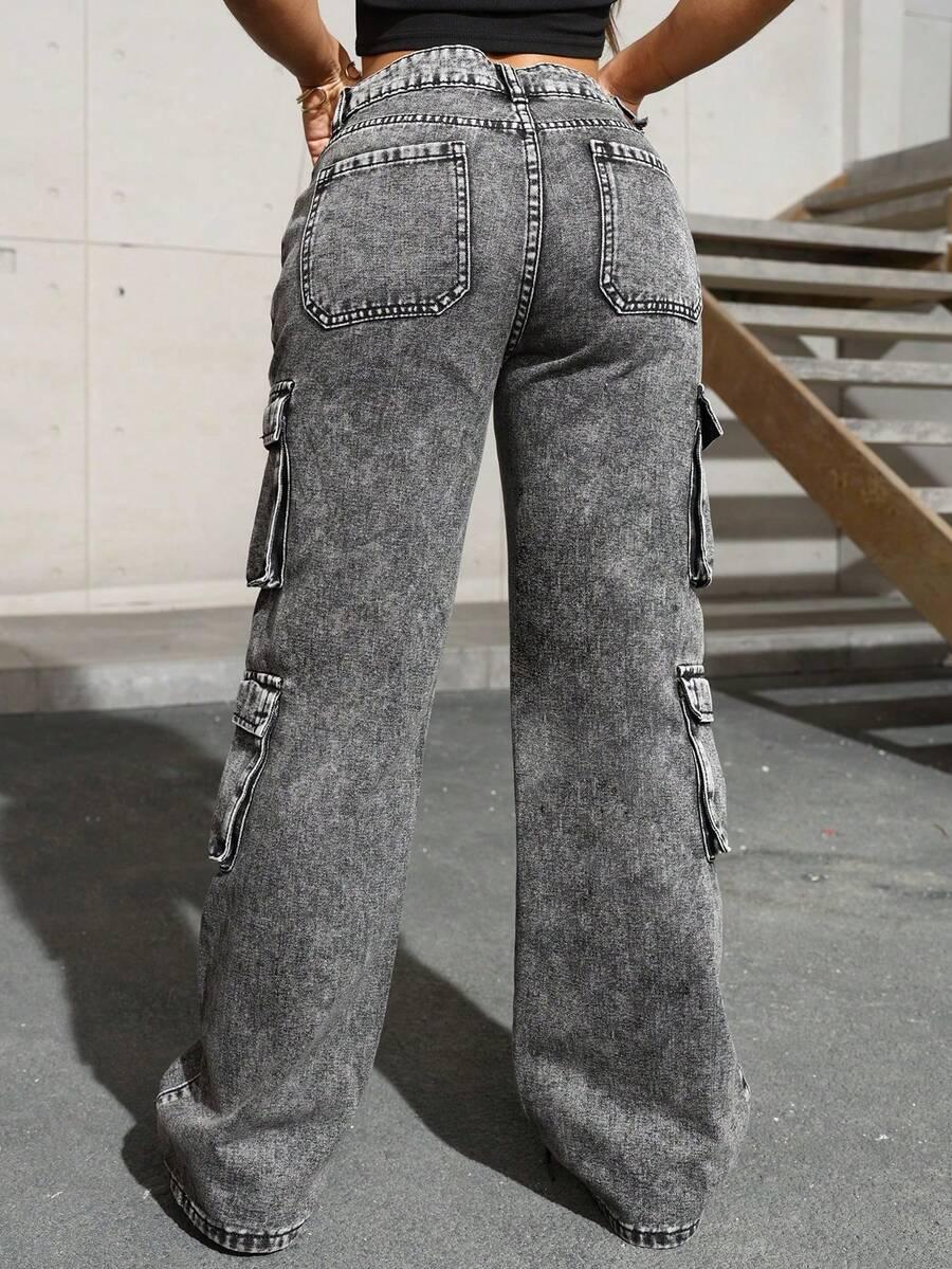 CZARNE SPODNIE JEANS cargo 