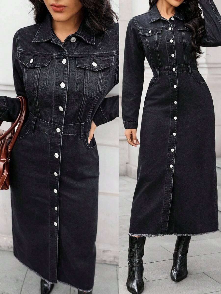 CZARNA SUKIENKA JEANS GUZIKI