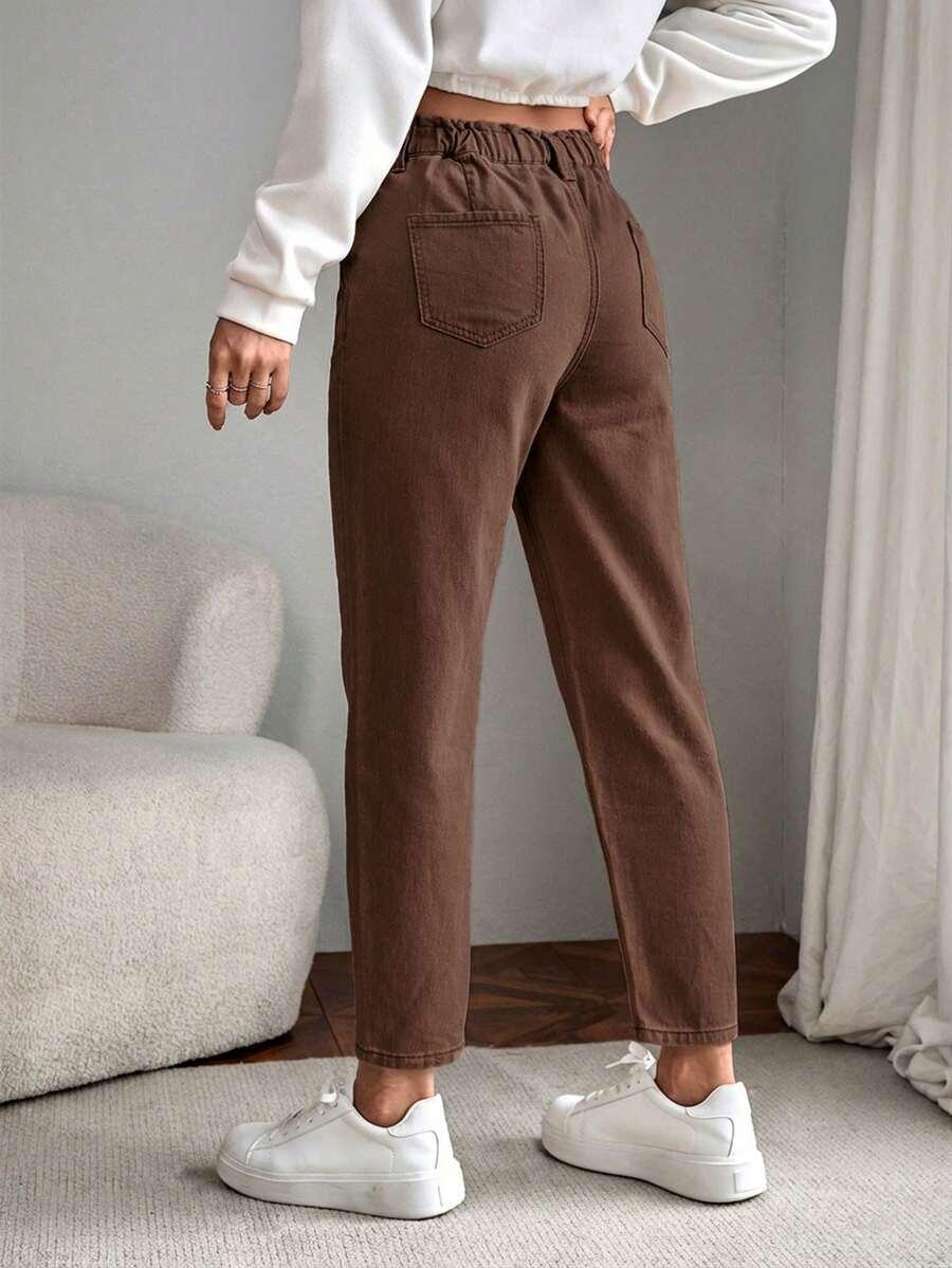 BRĄZOWE SPODNIE JEANS