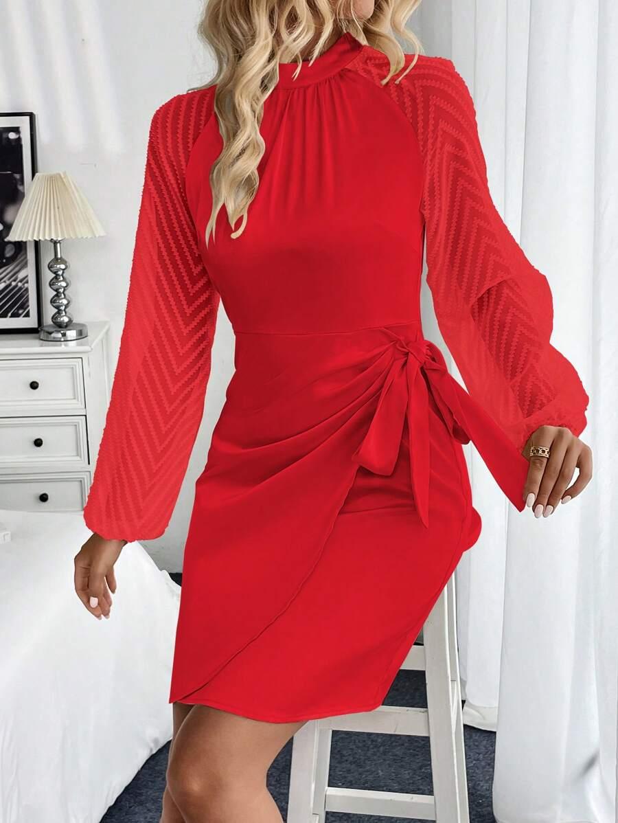 czerwona sukienka stójka