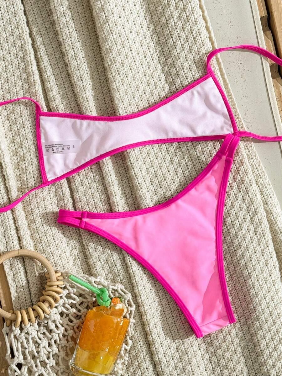 różowy komplet bikini neon