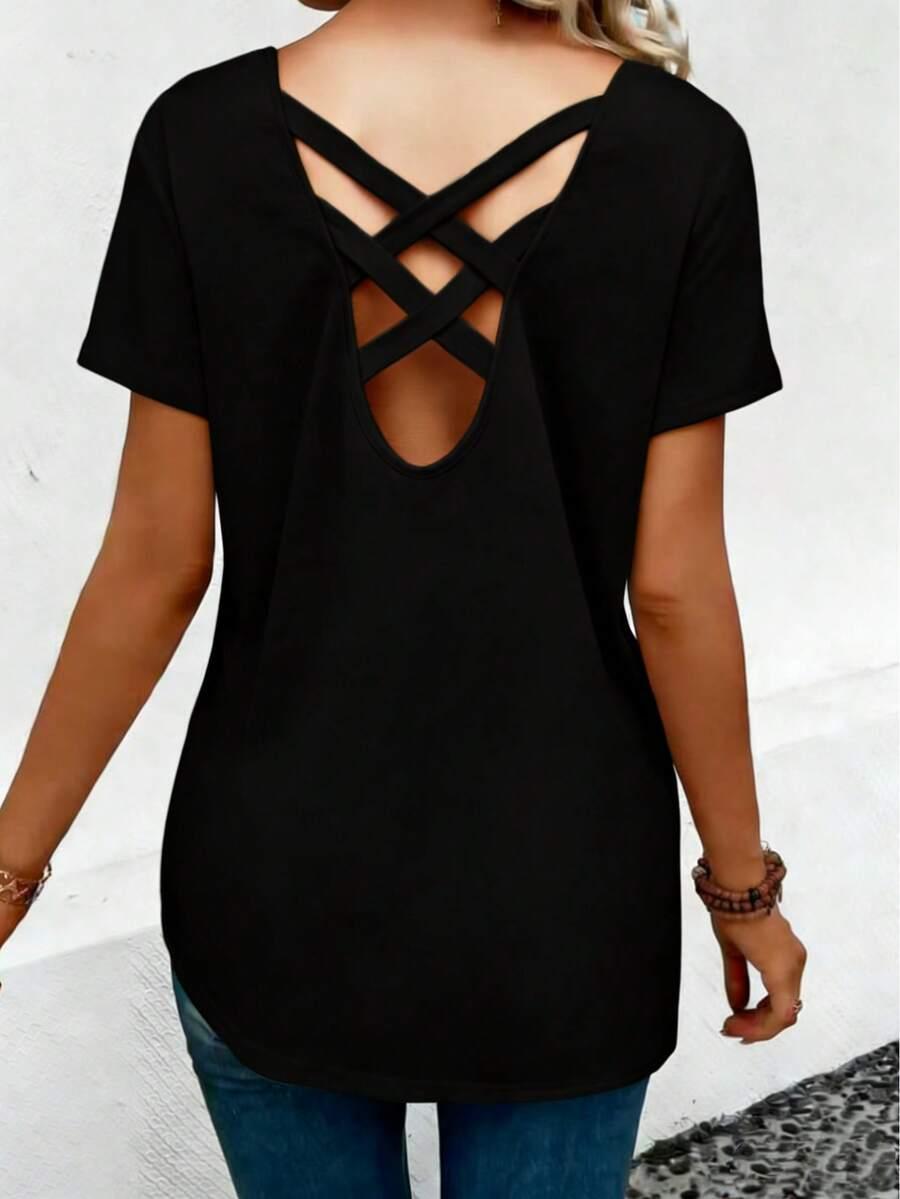czarna bluzka cross back paski