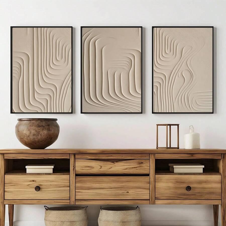 MINIMALISTYCZNY BEŻOWY PLAKAT 3D 3-PACK