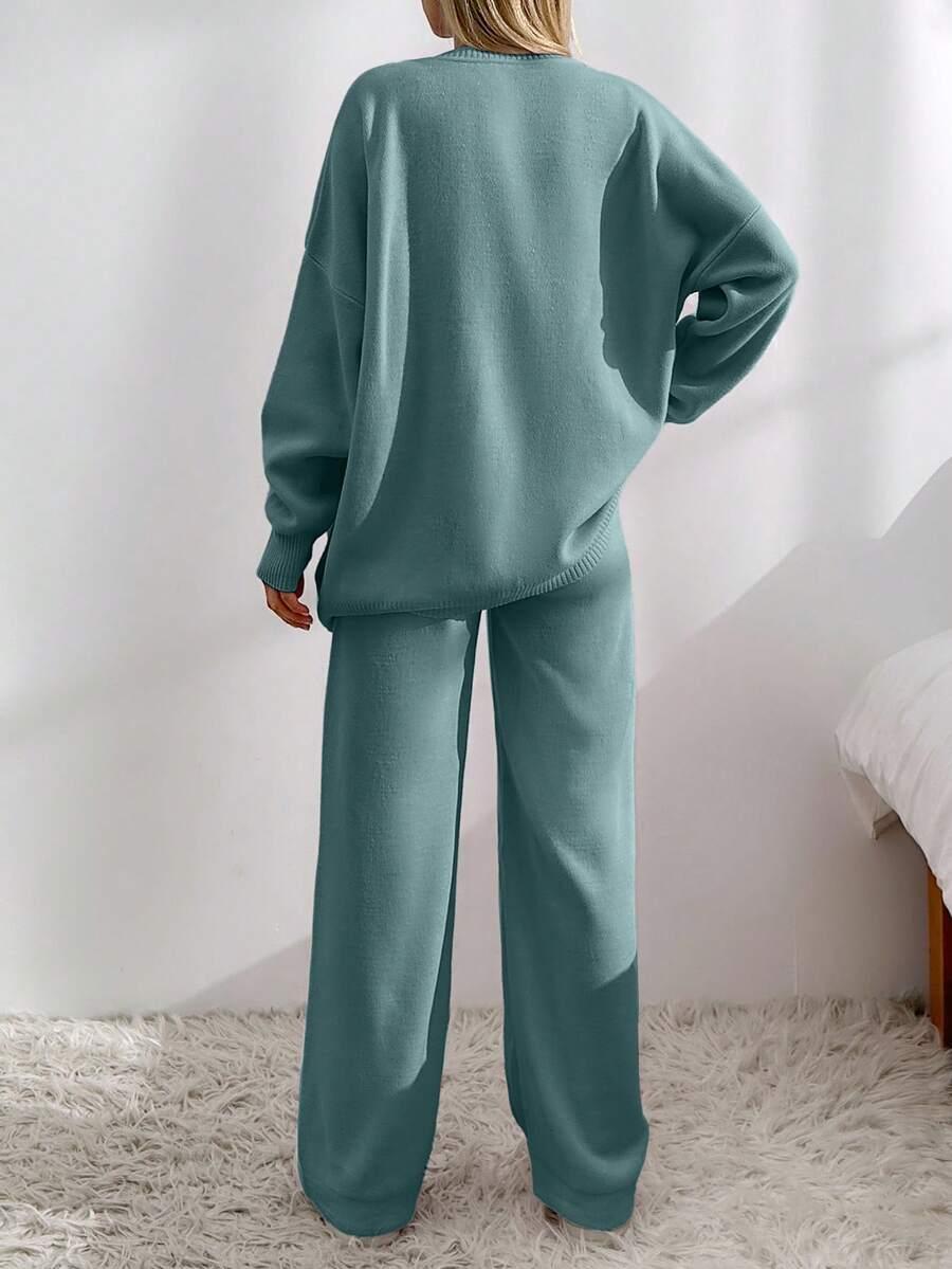 SWETER SPODNIE DZIANINOWY KOMPLET
