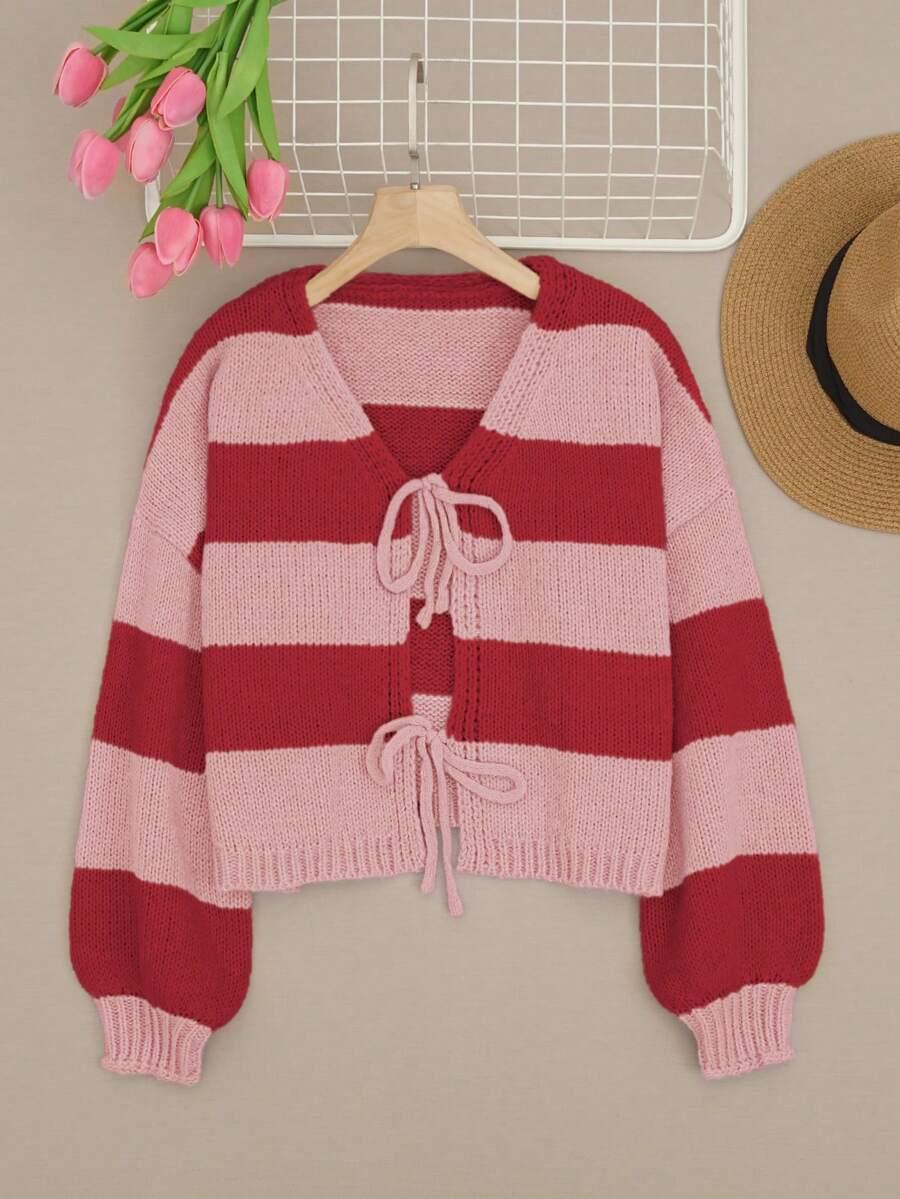 wiązany sweter wzór paski 