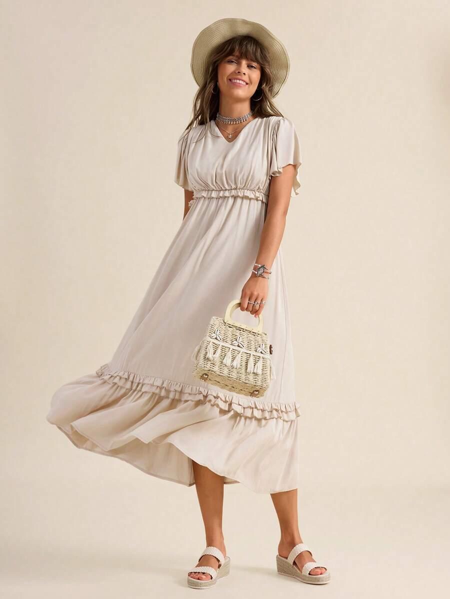 ELEGANCKA SUKIENKA BOHO Z DEKOLTEM V