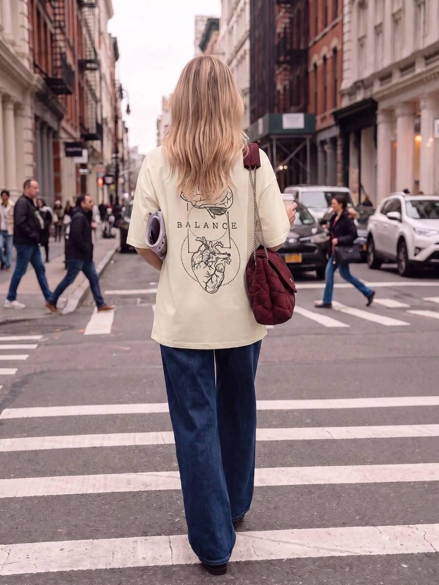 beżowy t-shirt print