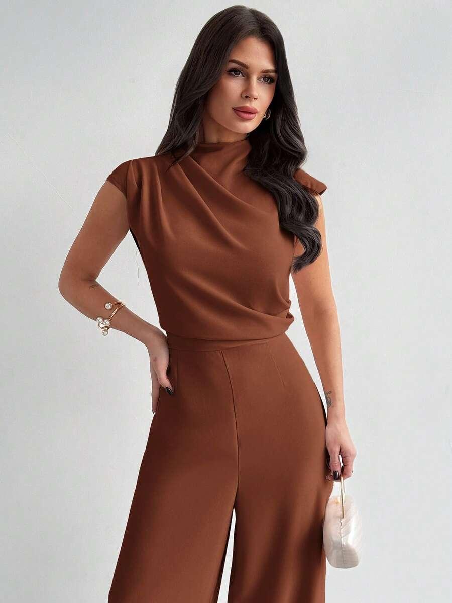 brązowy elegancki kombinezon