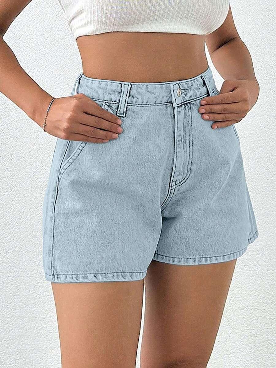 niebieskie spodenki jeans wysoki stan