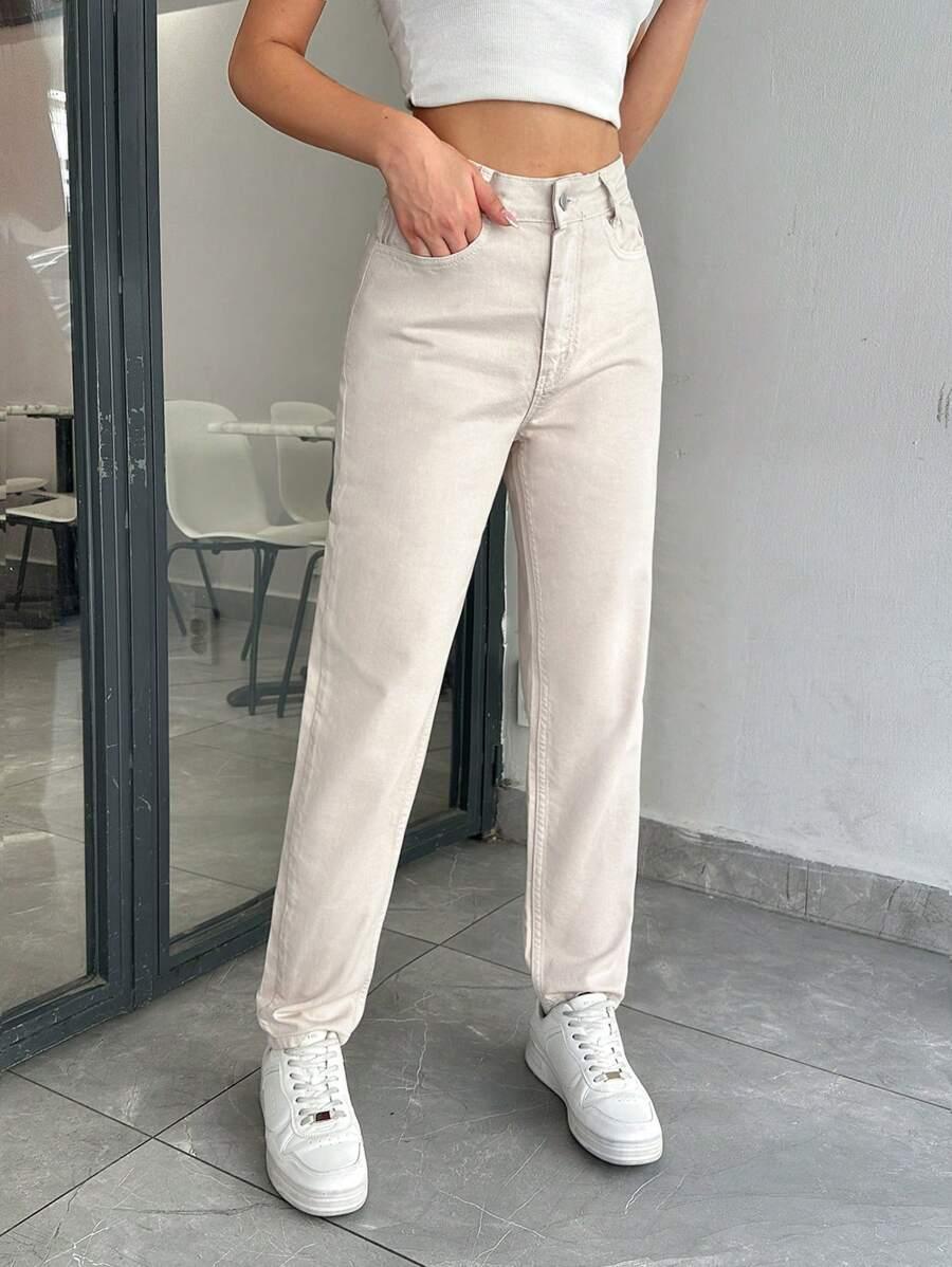 BEŻOWE SPODNIE JEANS