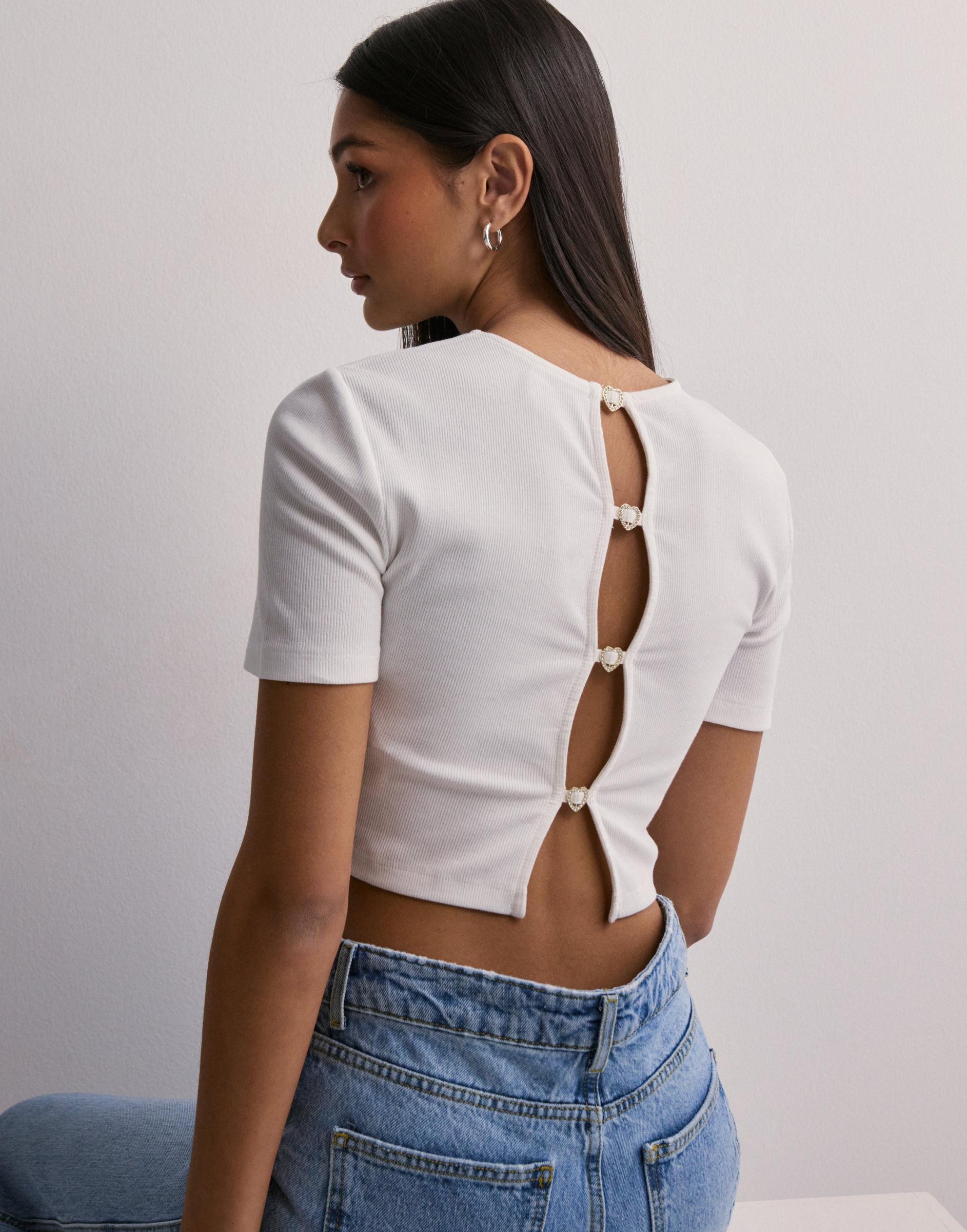 prążkowany biały crop top wycięcia krótki rękaw