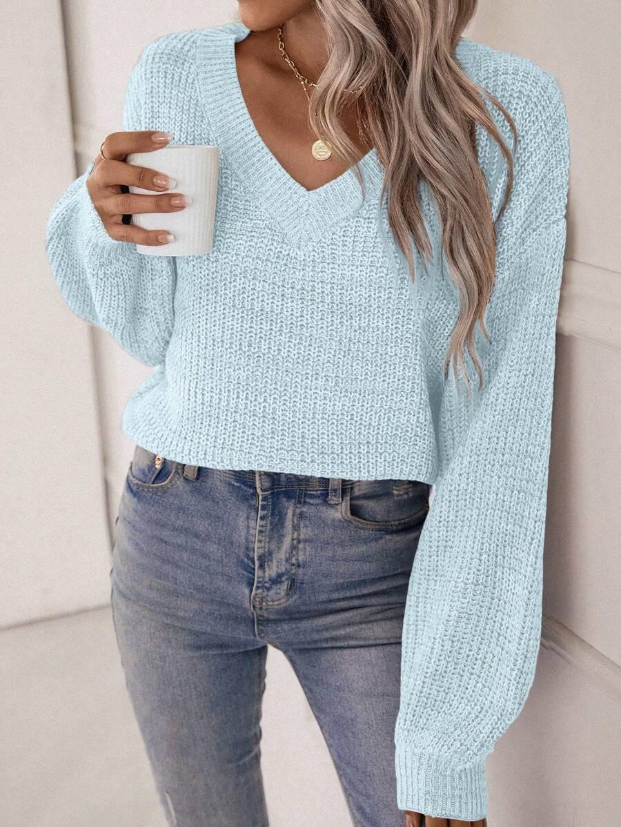 NIEBIESKI SWETER V-NECK