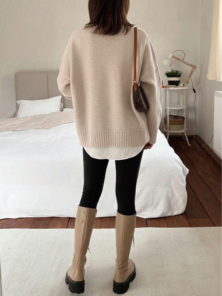 BEŻOWY DZIANINOWY sweter v neck 