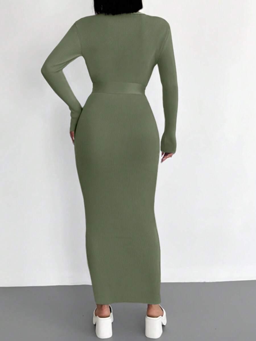 OŁÓWKOWA MAXI SUKIENKA v neck