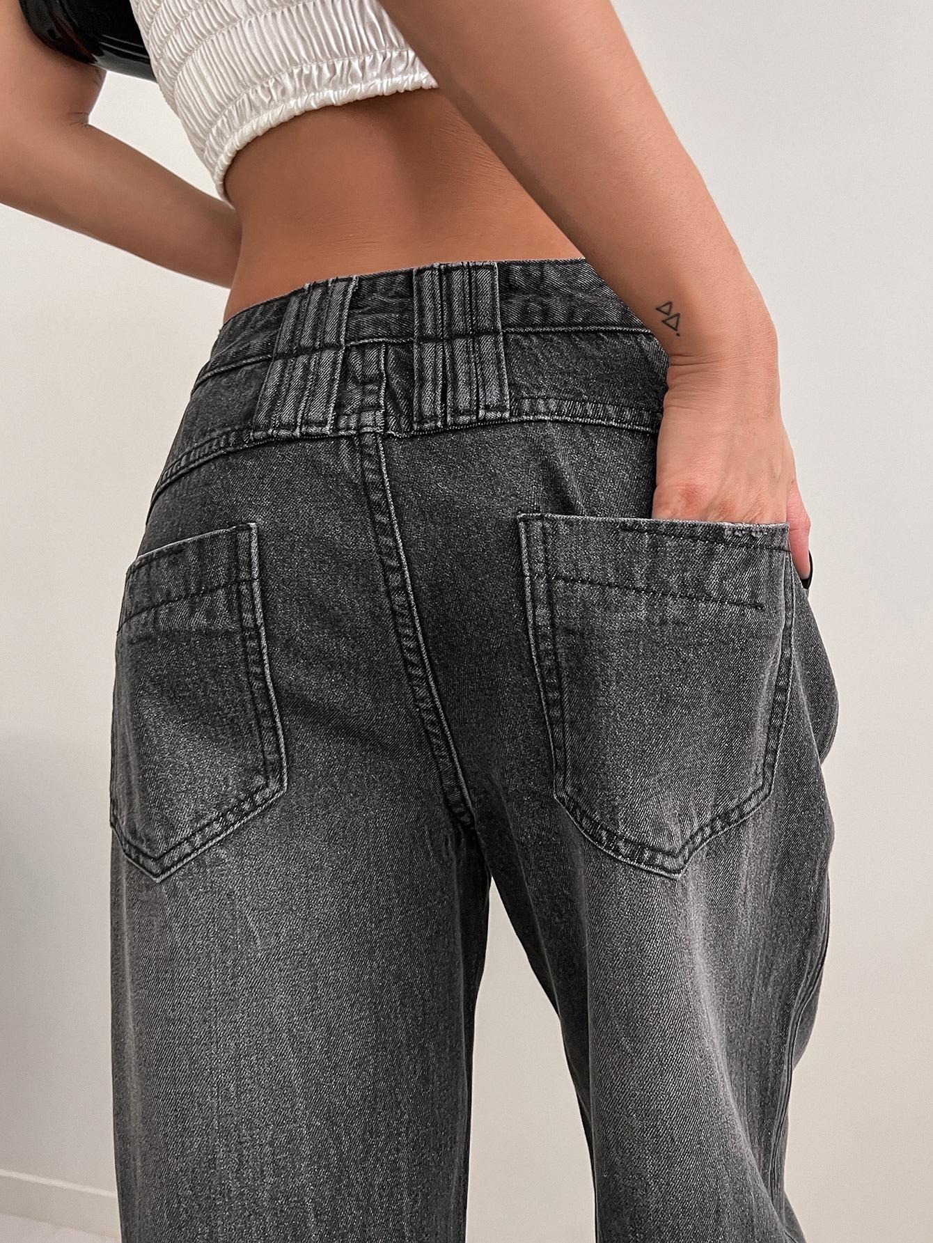 szare spodnie jeans szerokie nogawki kieszenie
