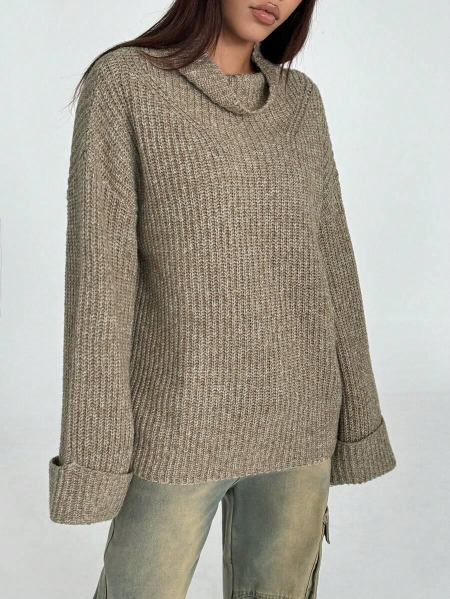 ELEGANT SWETER DAMSKI - LUŹNY DŁUGI RĘKAW LEJĄCY DEKOLT 