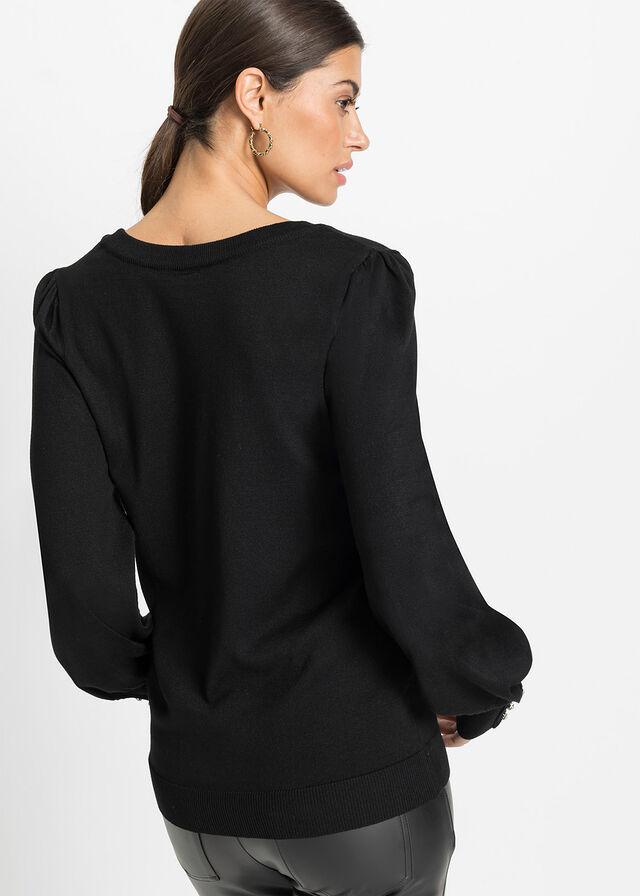 CZARNY DZIANINOWY SWETER GUZIKI 