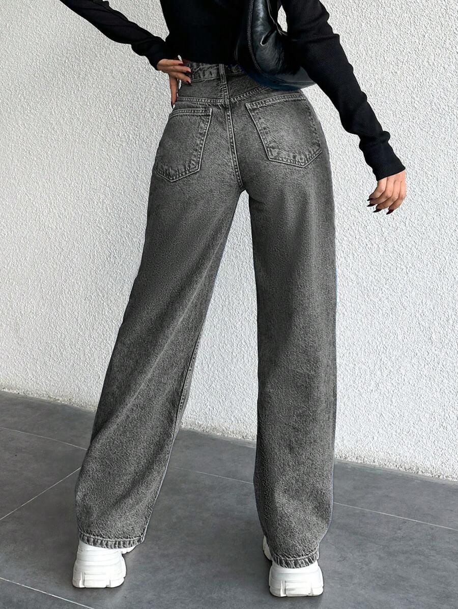 SZARE SPODNIE JEANS WYSOKI STAN 