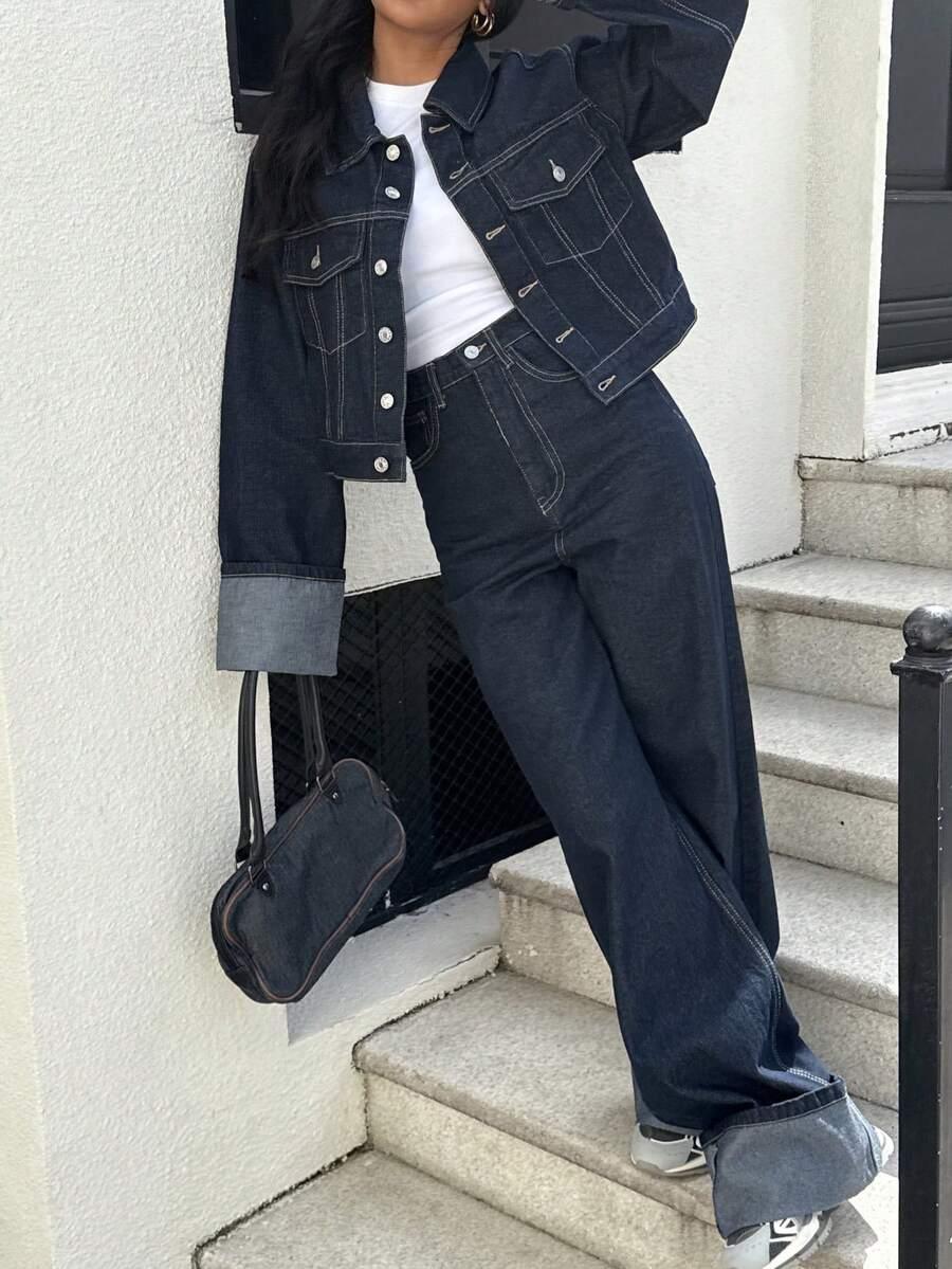 GRANATOWA KURTKA JEANS