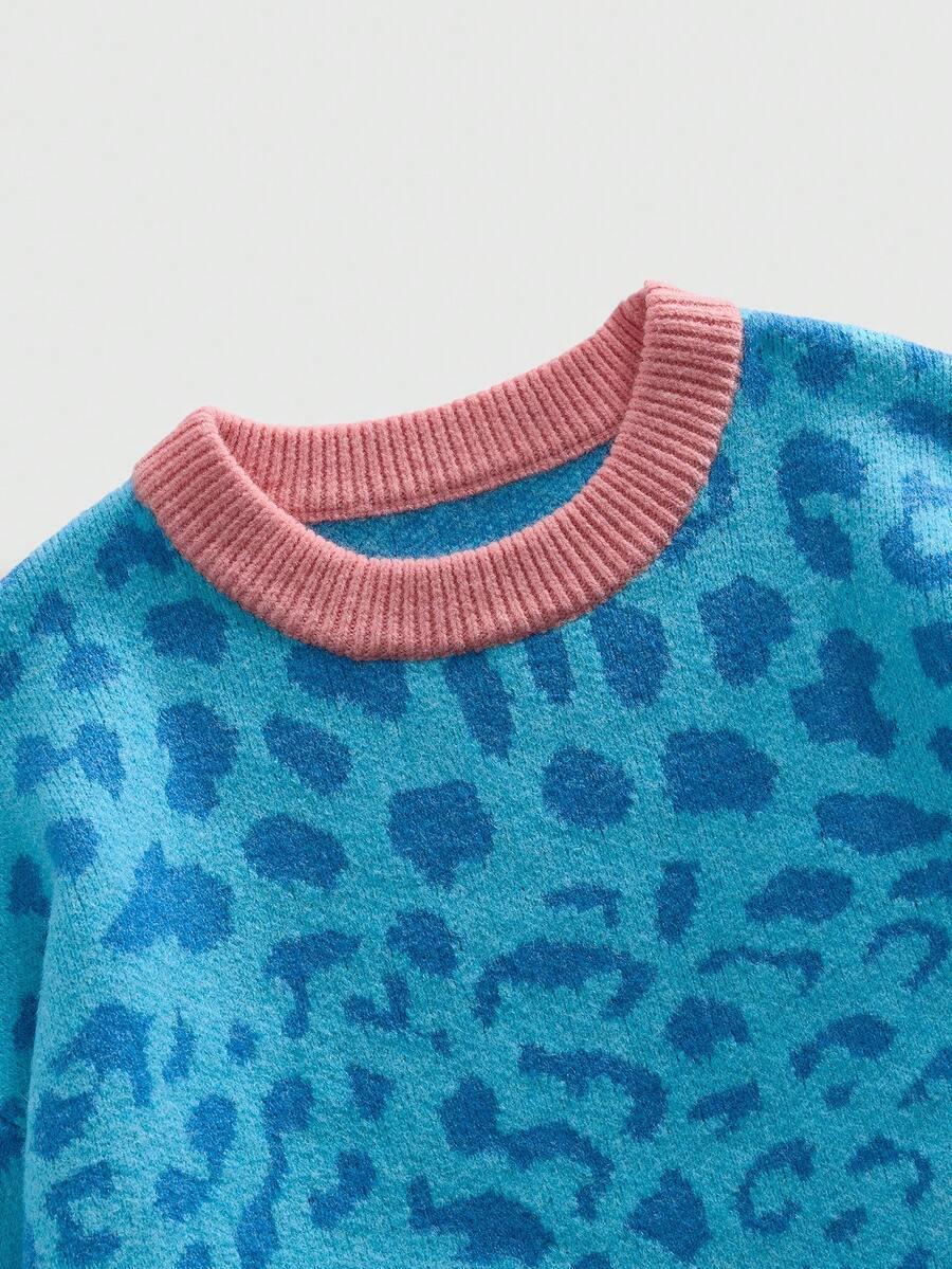 sweter długi rękaw kontrast animal print