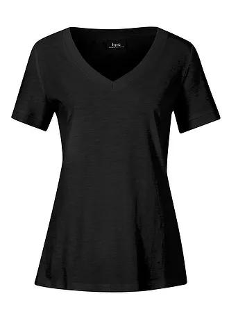 CZARNY T-SHIRT V NECK