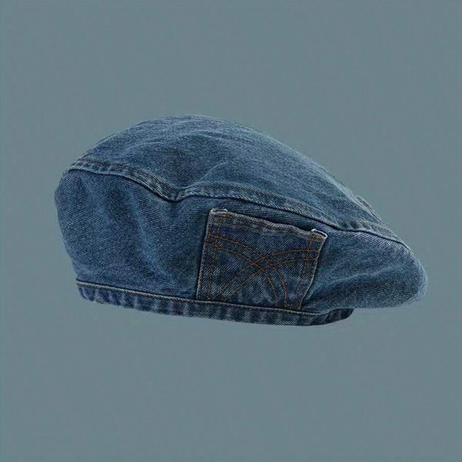 niebieski beret jeans