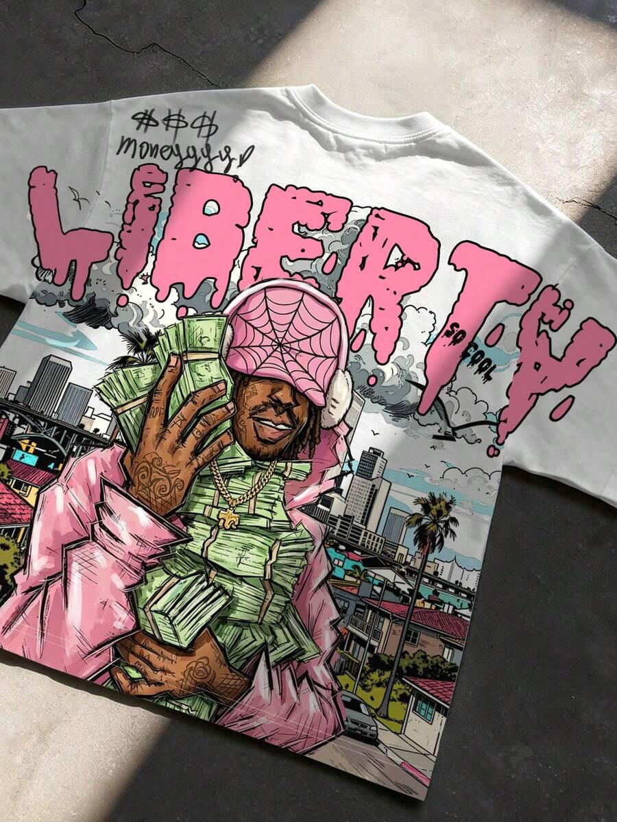 t-shirt okrągły dekolt nadruk