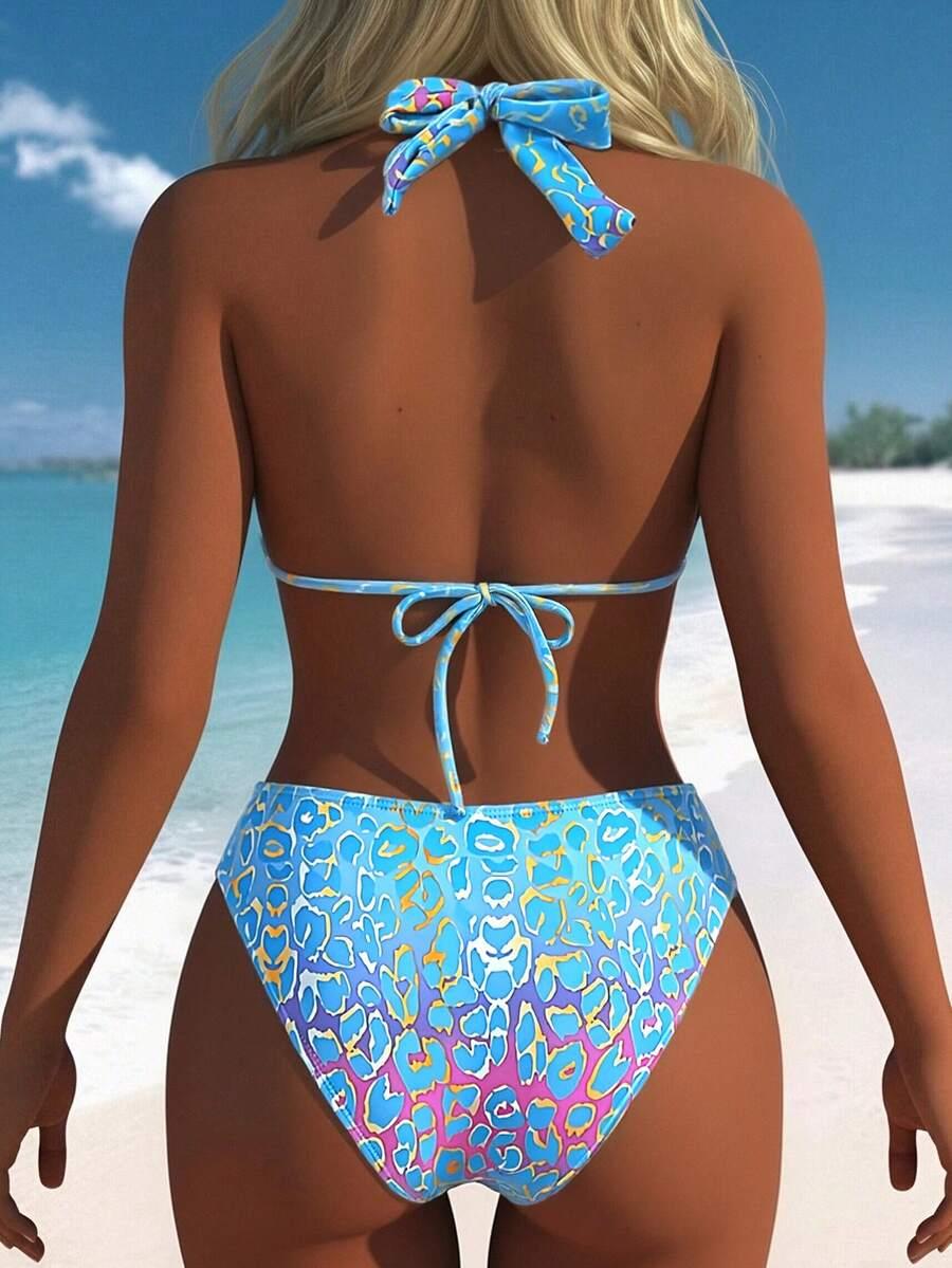 dwuczęściowy strój kąpielowy animal print