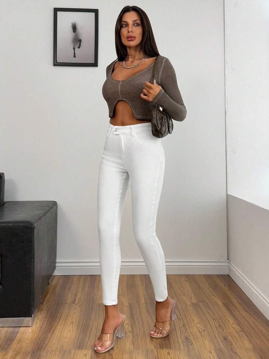 BIAŁE SPODNIE SKINNY JEANS