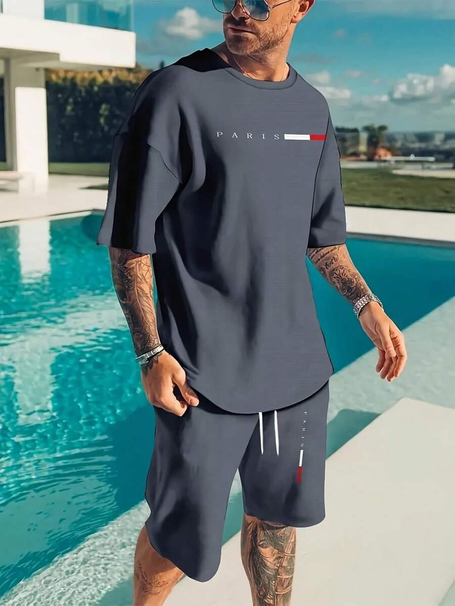 szary dwuczęściowy komplet spodenki t-shirt PARIS