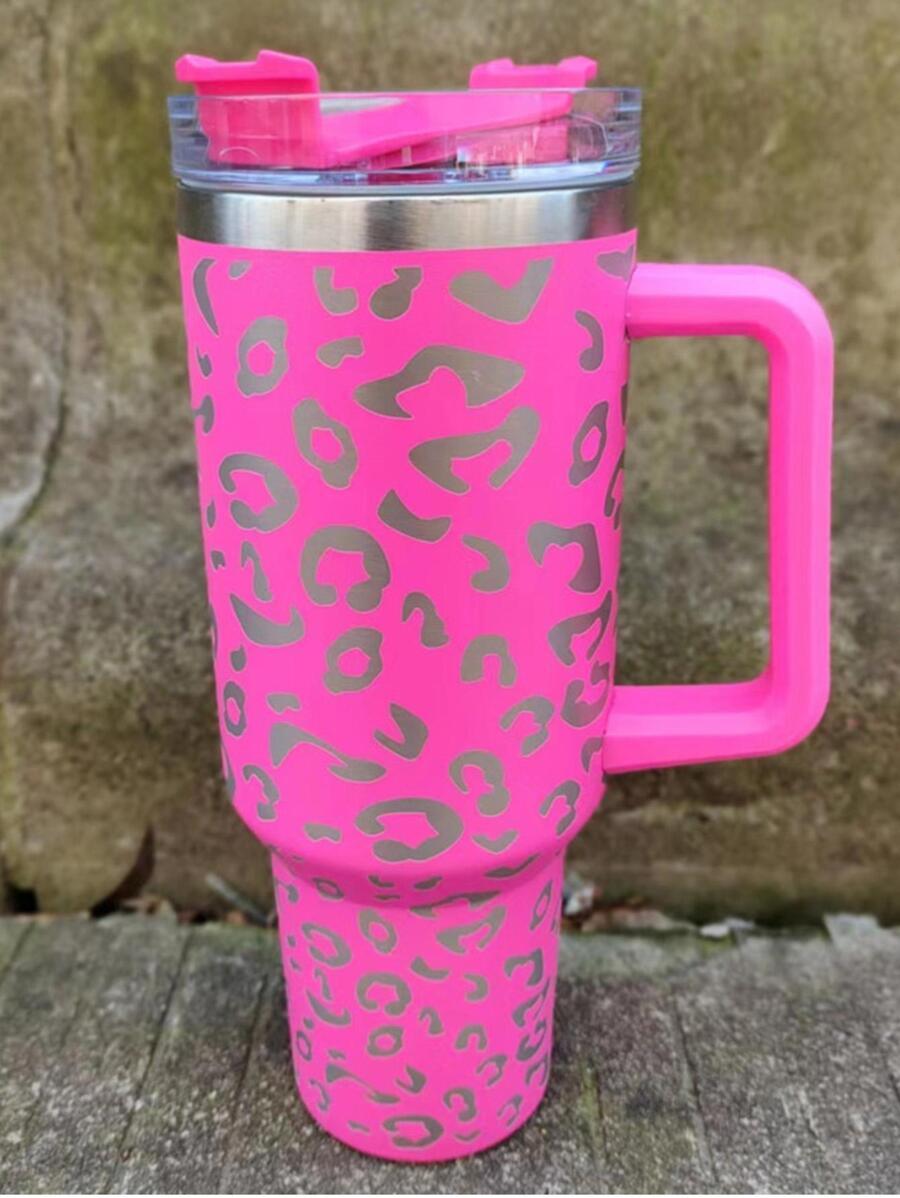 różowy kubek termiczny animal print