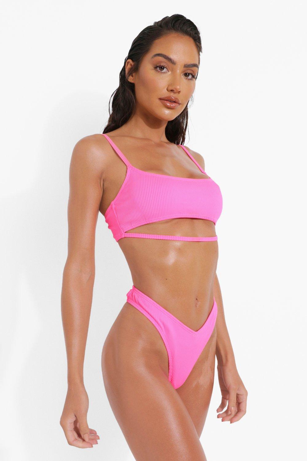 różowy neonowy dół bikini prążki