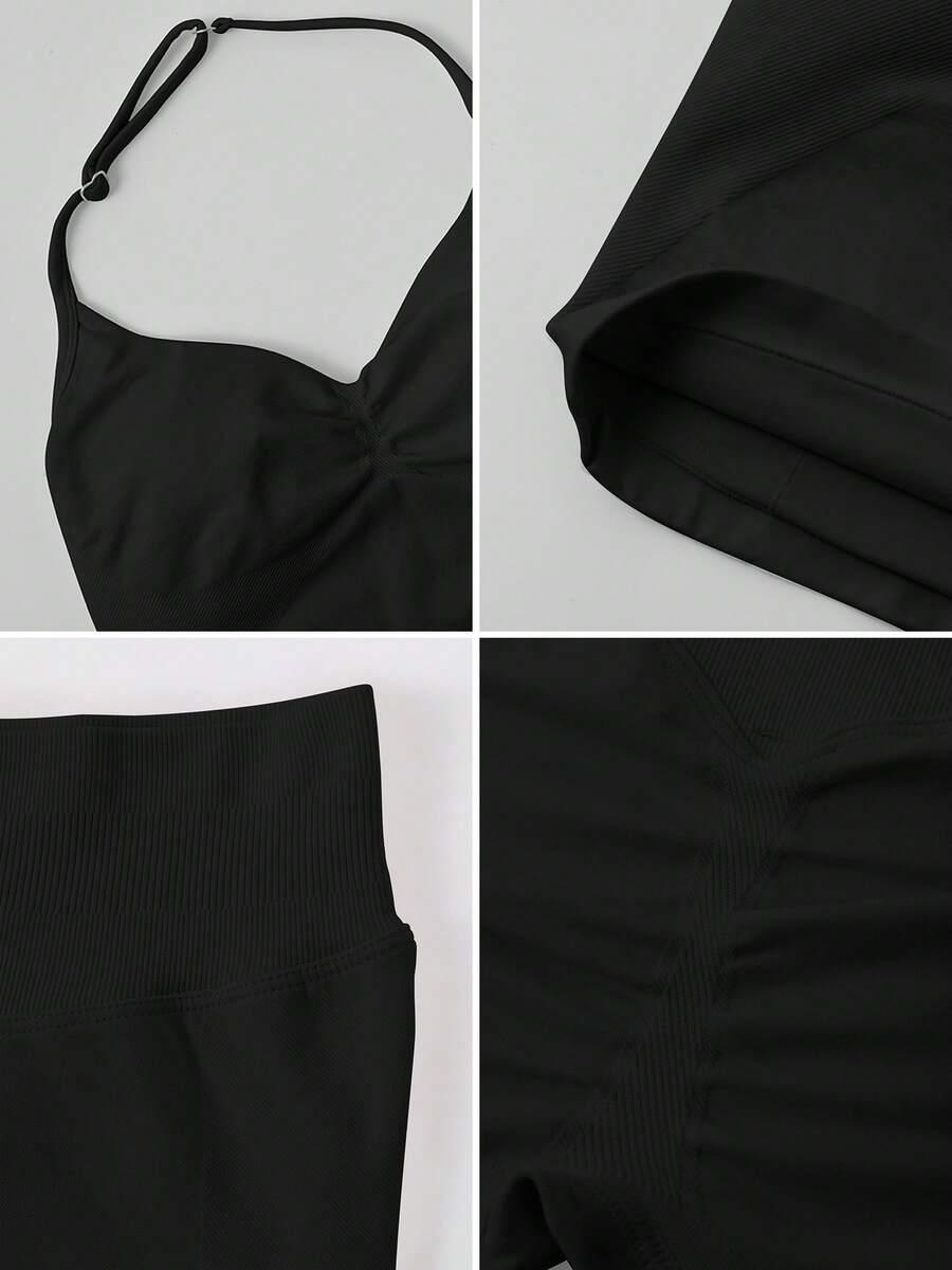 CZARNY TOP LEGGINSY KOMPLET 