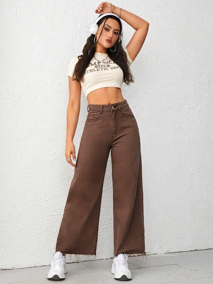 BRĄZOWE SPODNIE JEANS
