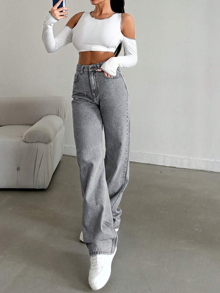SZARE PROSTE SPODNIE JEANS