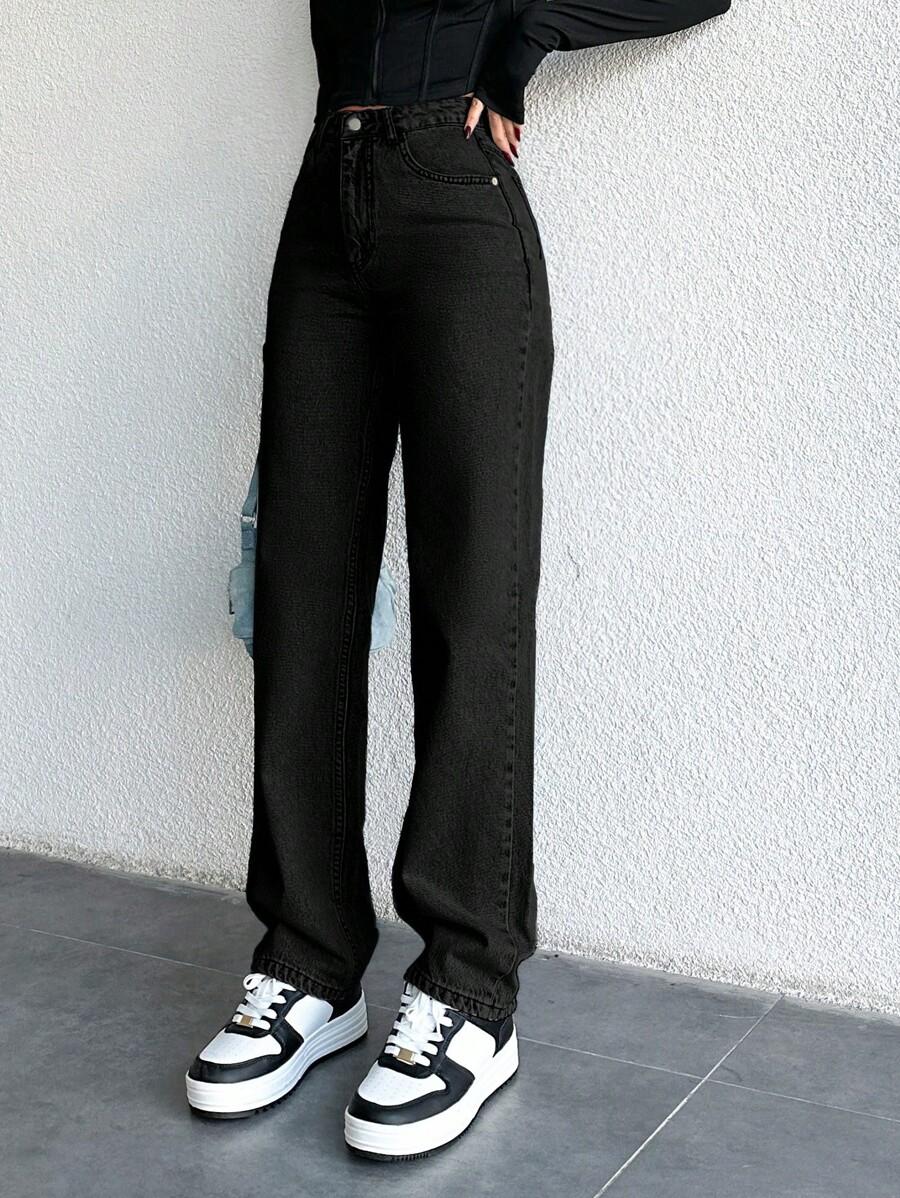 CZARNE SPODNIE JEANS WYSOKI STAN