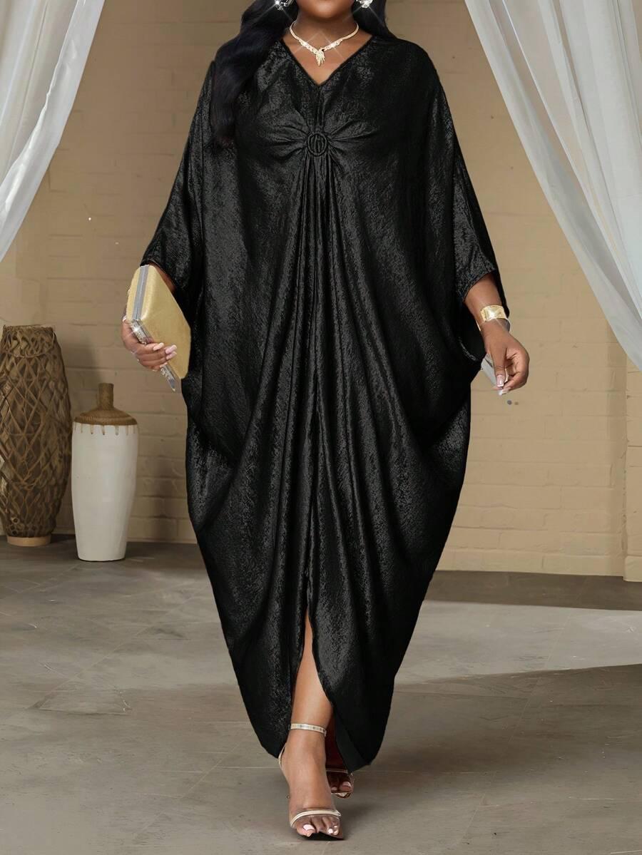czarna maxi sukienka v neck 