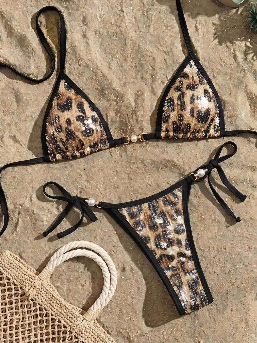 bikini komplet animal print cekiny
