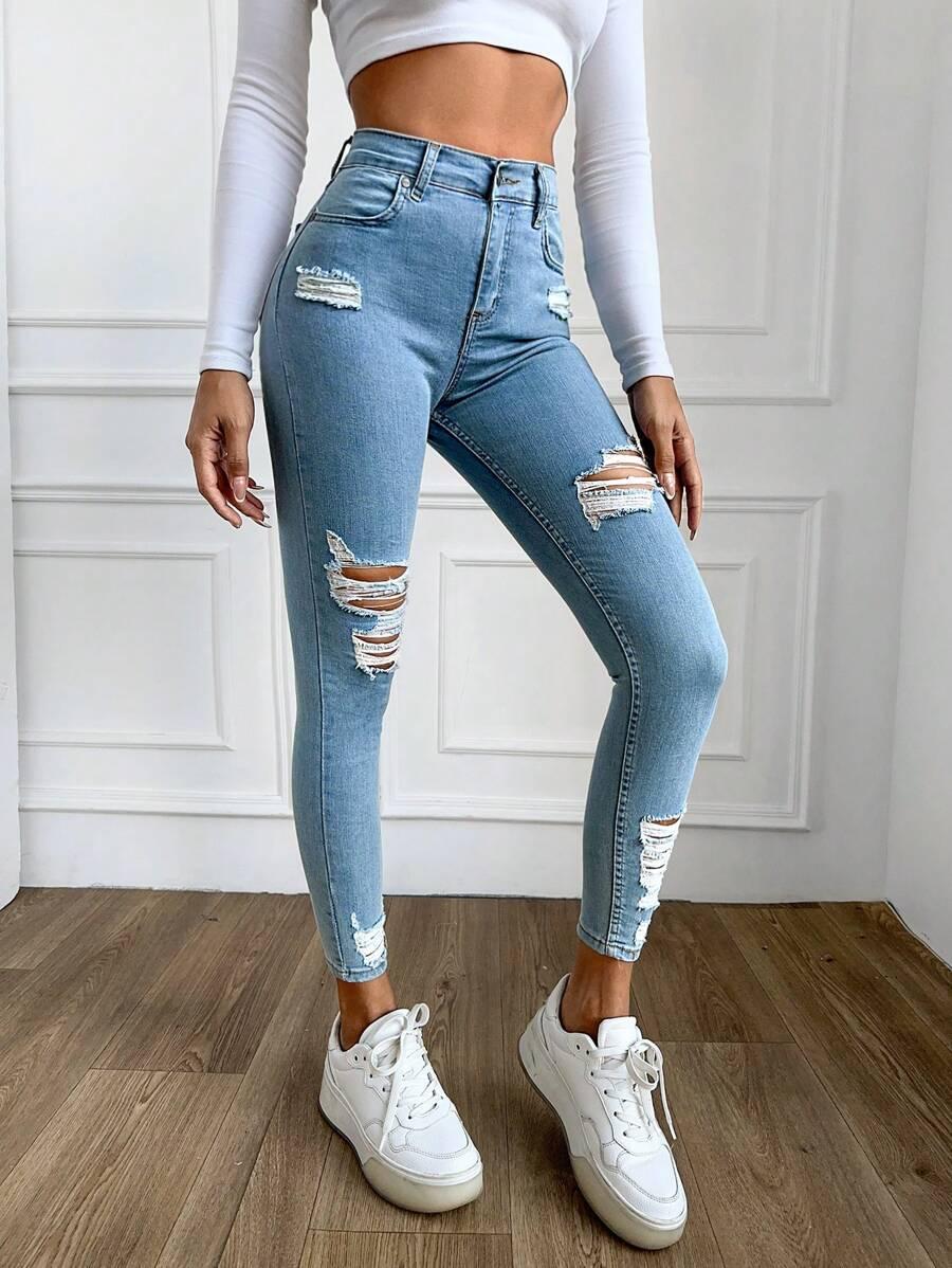 SPODNIE JEANS RURKI DZIURY
