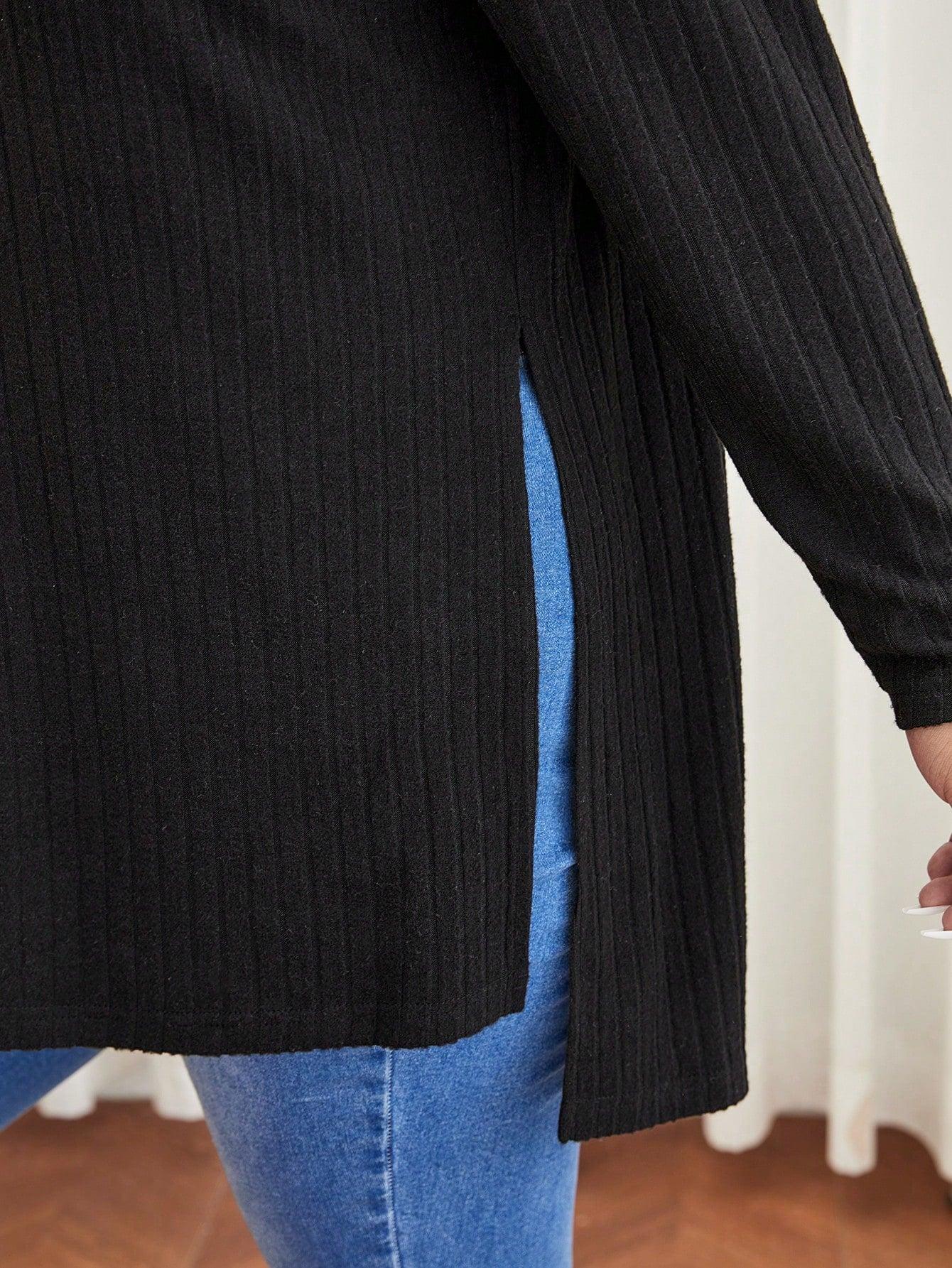 czarny sweter prążki długi rękaw