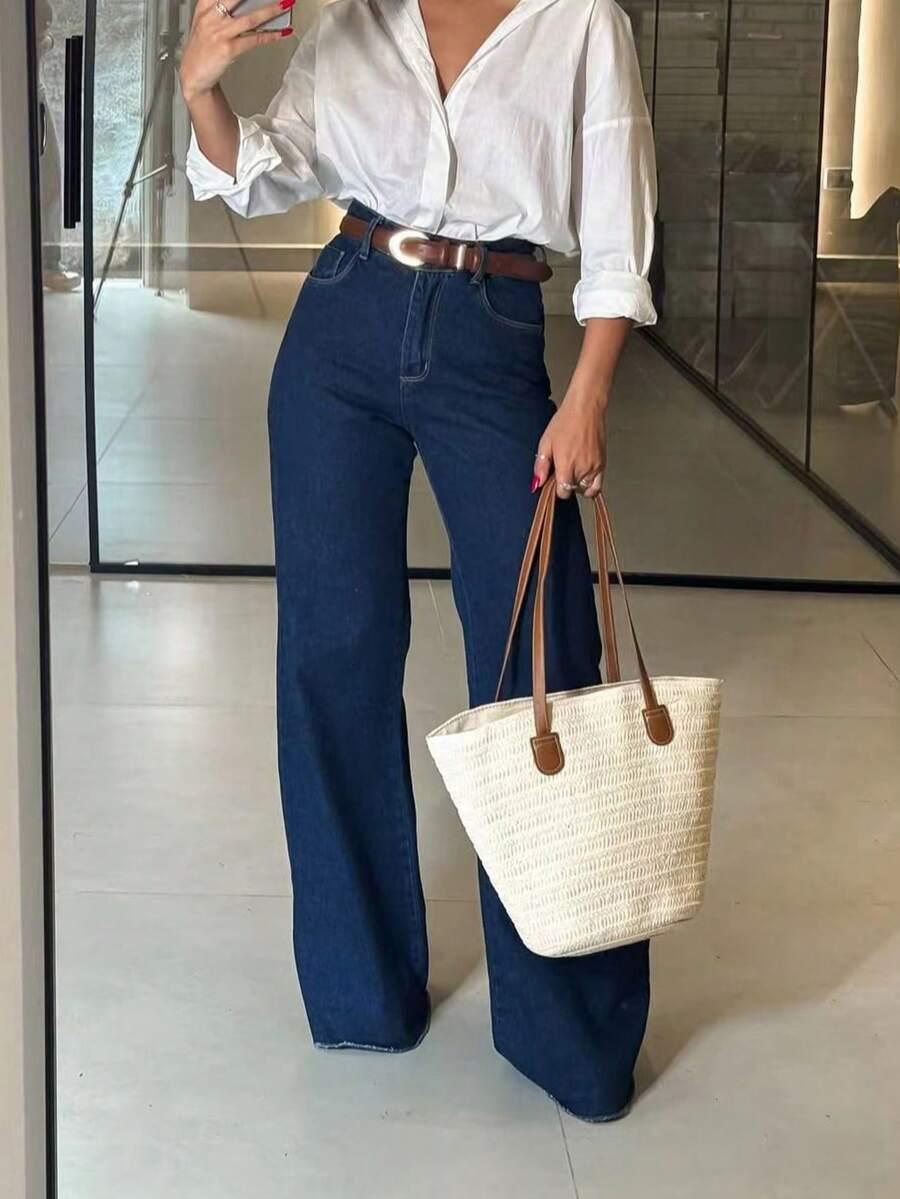 GRANATOWE SPODNIE JEANS