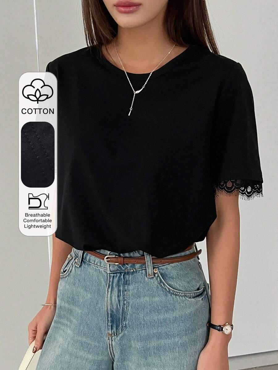 CZARNY T-SHIRT KORONKA 