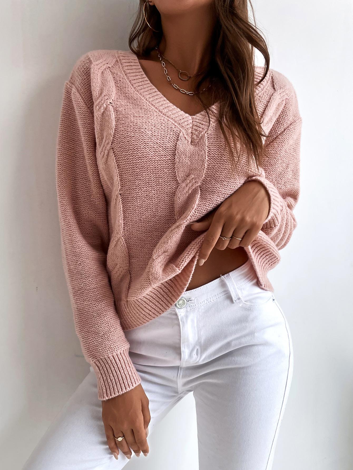 RÓŻOWY SWETER V NECK 