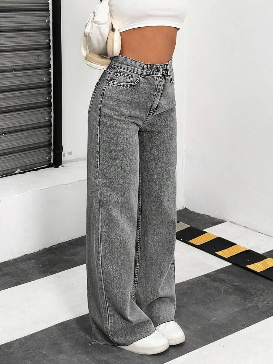 szare spodnie jeans wysoki stan 