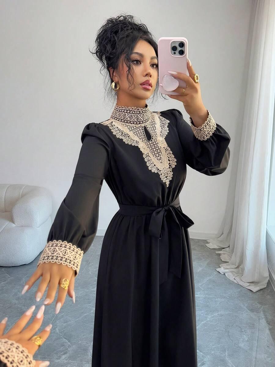 czarna maxi sukienka haft