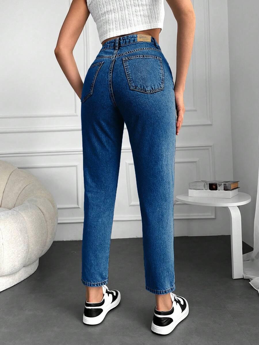 NIEBIESKIE SPODNIE MOM JEANS KIESZENIE ZAMEK